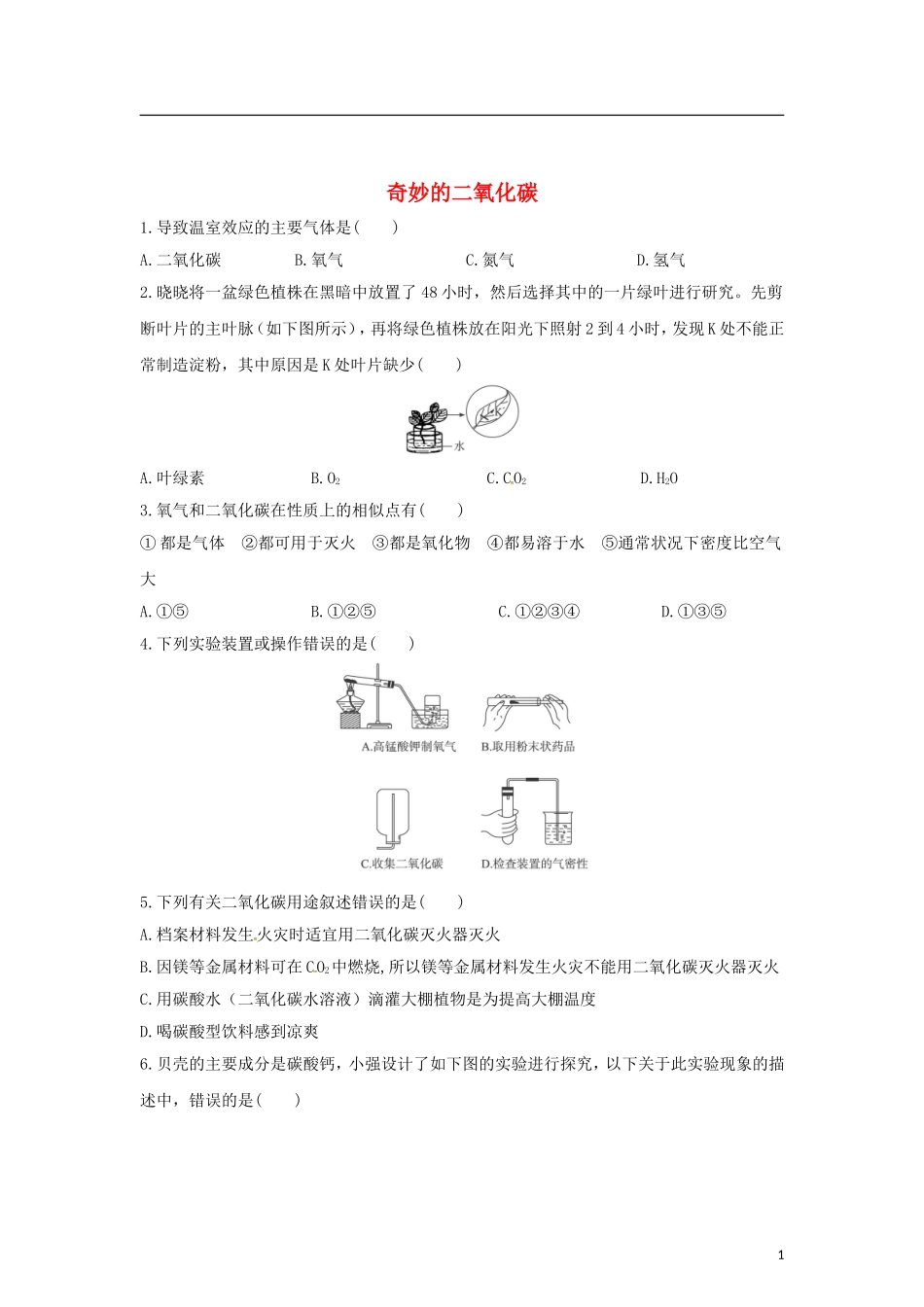 奇妙的二氧化碳测试题_第1页