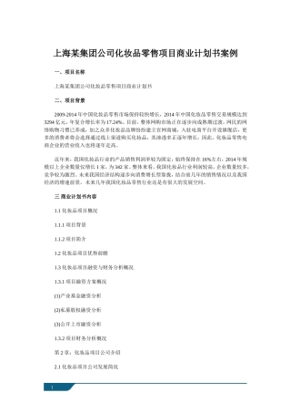 上海某集团公司化妆品零售项目商业计划书案例