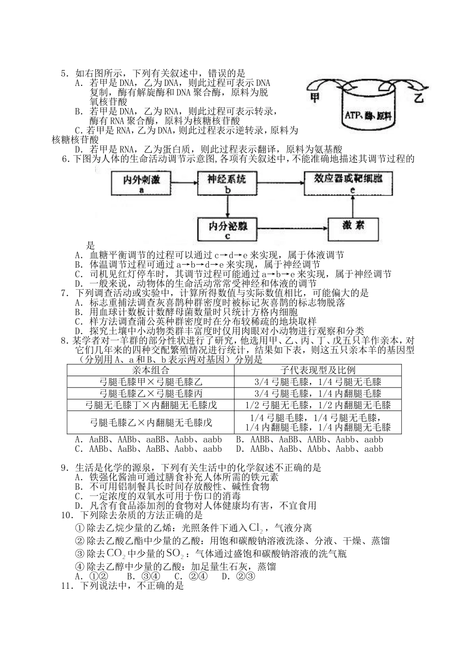 潍坊市高三一模试卷理科综合试题_第2页