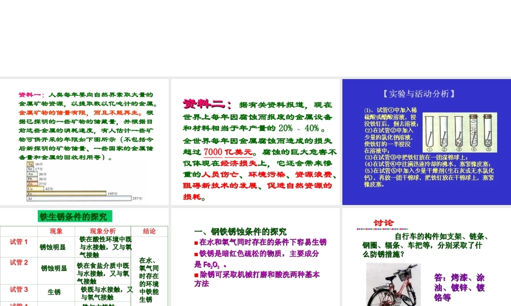 2012年秋九年级化学全册 第九单元 第三节 钢铁的锈蚀与防护课件 鲁教版