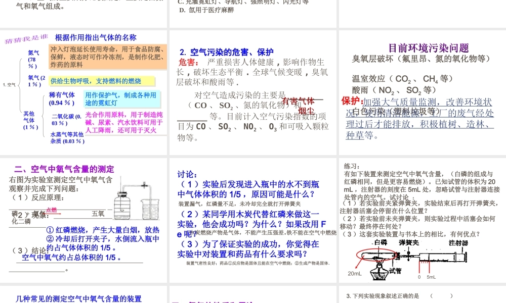 2012年秋九年级化学上册 第二单元 我们周围的空气单元复习课件 新人教版