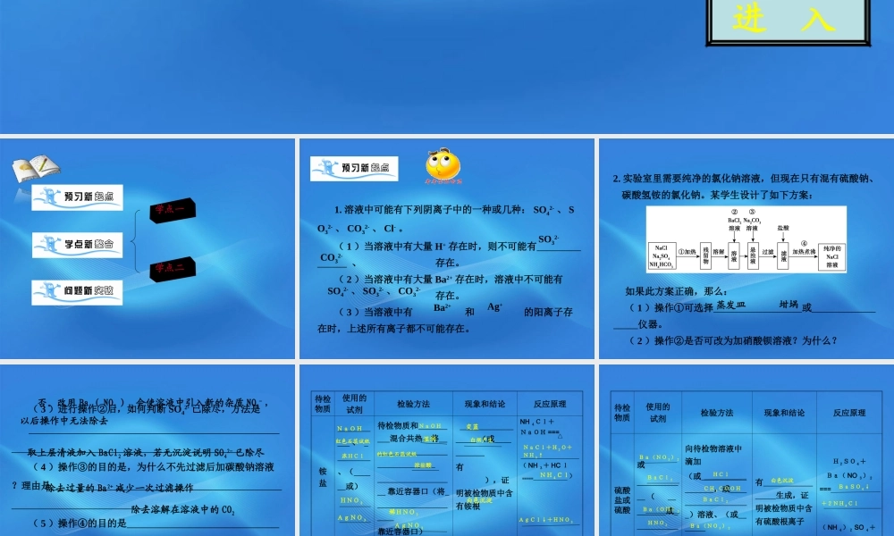 11-12学年高中化学 1.2.2 常见物质的检验学案（PPT） 苏教版必修1