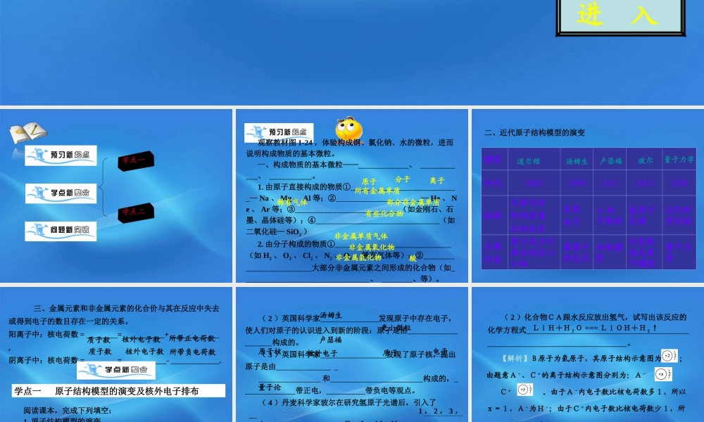 11-12学年高中化学 1.3.1 原子结构模型的演变学案（PPT） 苏教版必修1