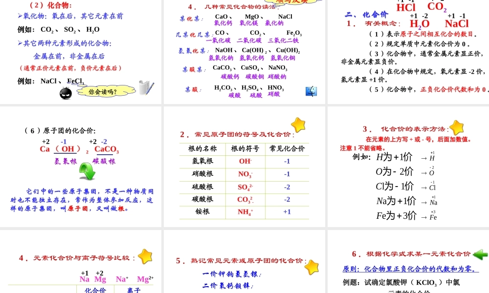 2012年秋九年级化学上册 课题4 化学式与化合价课件 新人教版