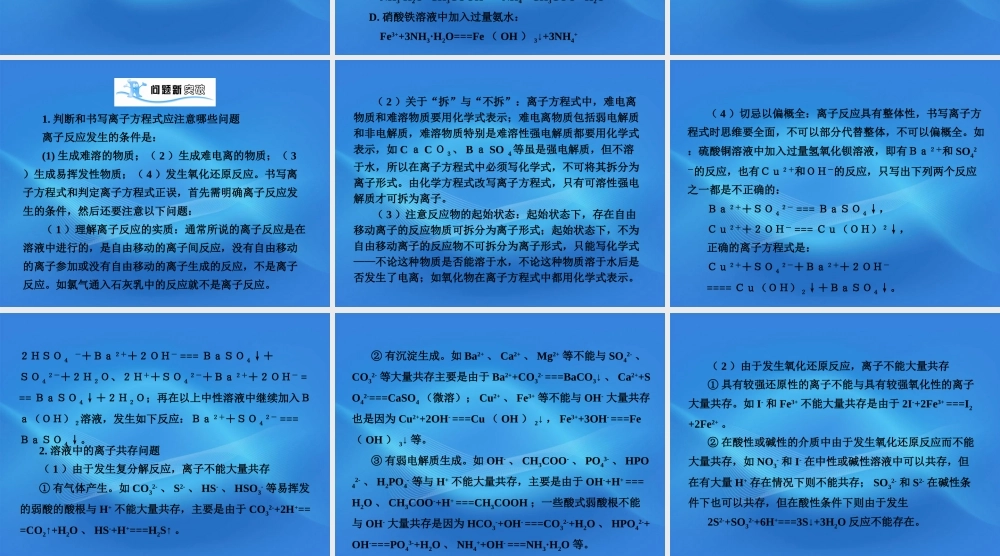 11-12学年高中化学 2.2.3 离子反应学案（PPT） 苏教版必修1