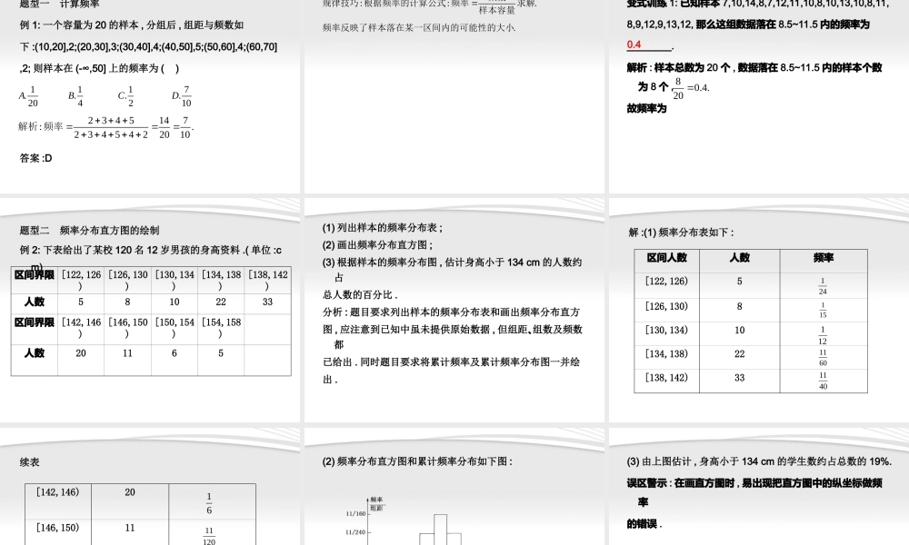 11-12学年高中数学 2.2.1 用样本的频率分布估计总体分布同步学案 新人教A版必修3