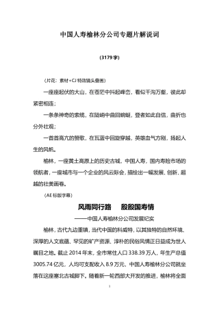 中国人寿榆林分公司专题片解说词