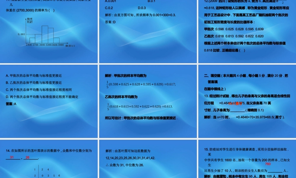 11-12学年高中数学 第二章 统计单元测试 新人教A版必修3