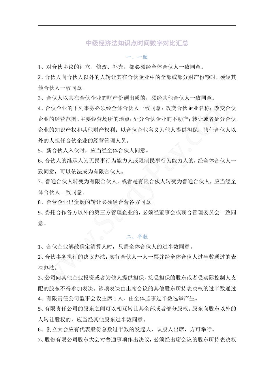 中级经济法知识点时间数字对比汇总_第1页