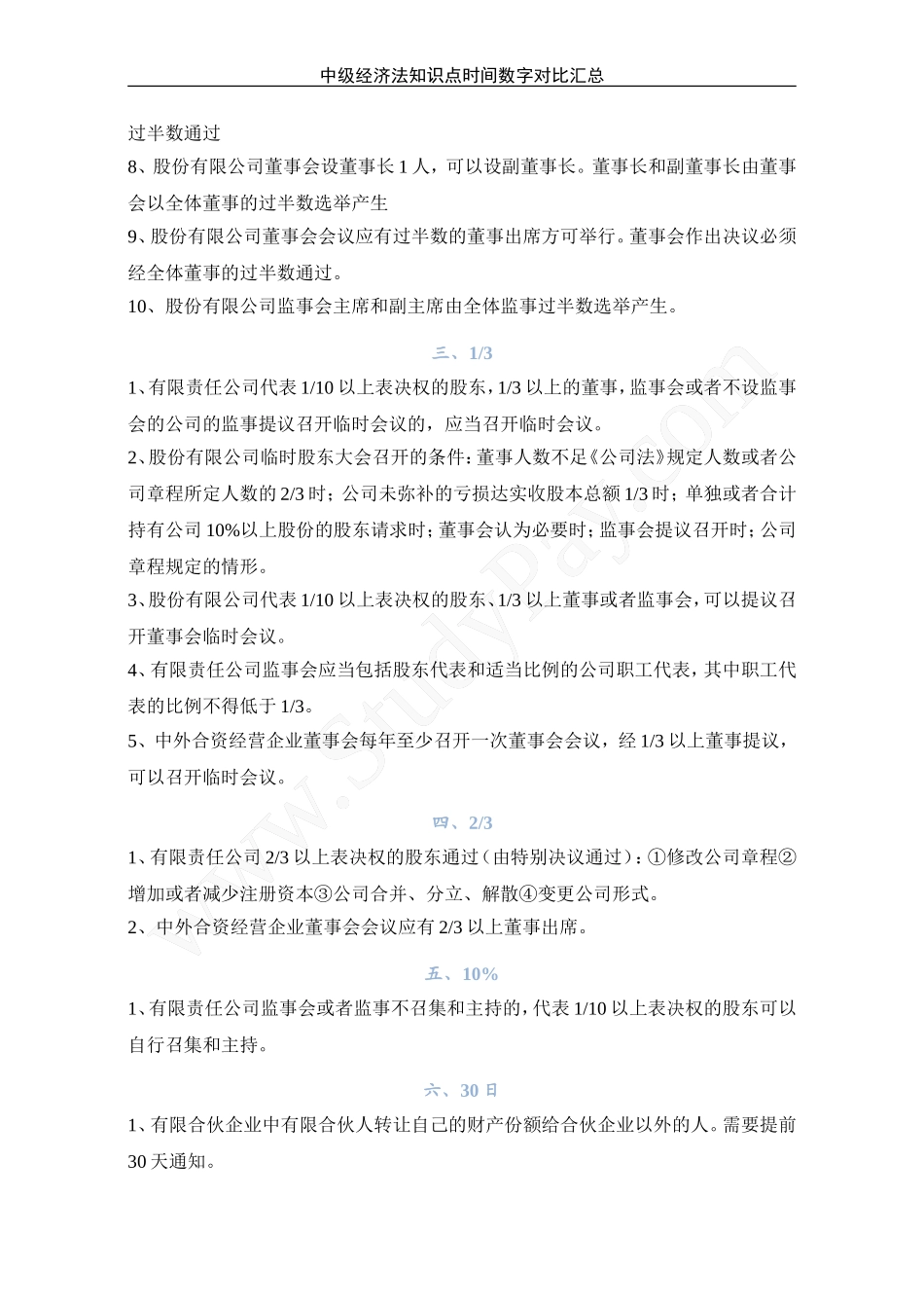 中级经济法知识点时间数字对比汇总_第2页