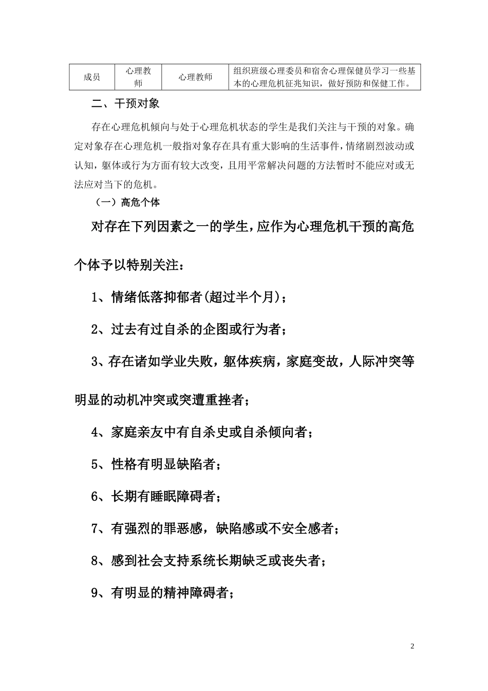 中小学心理危机干预应急预案（模板）_第2页