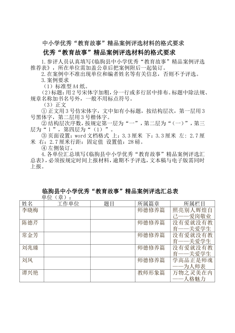 中小学优秀“教育故事”精品案例评选材料的格式要求_第1页