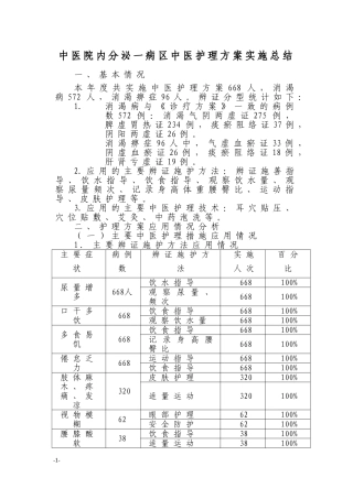 中医院内分泌一病区中医护理方案实施总结