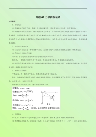 专题02 力和曲线运动测试题