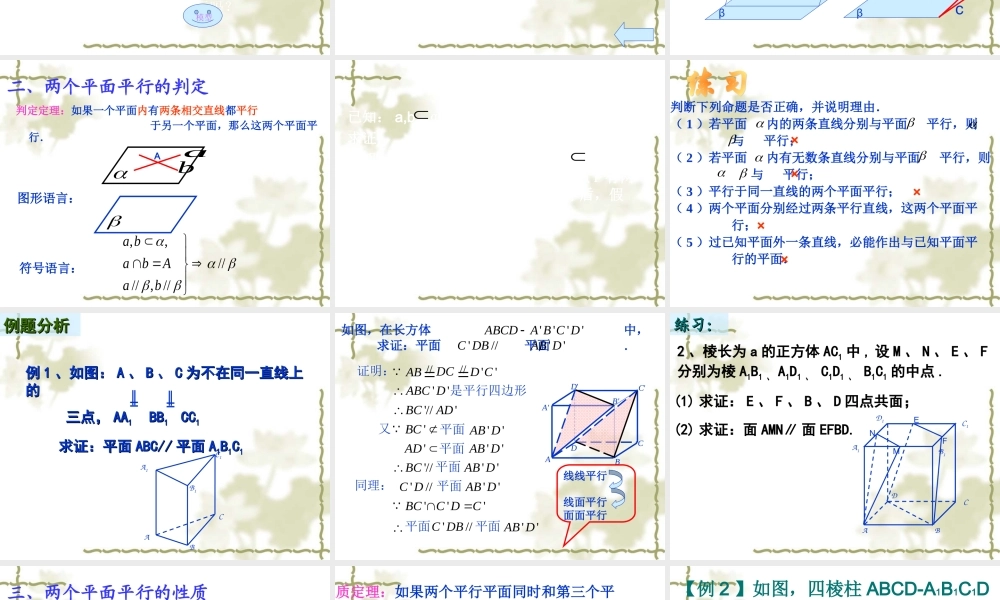 2.2.2 平面和平面平行的判定