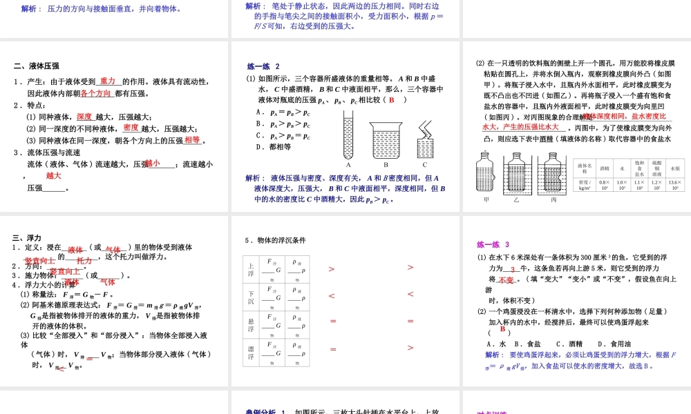2012年2月中考科学一轮复习 第18课压强和浮力精品课件 浙教版
