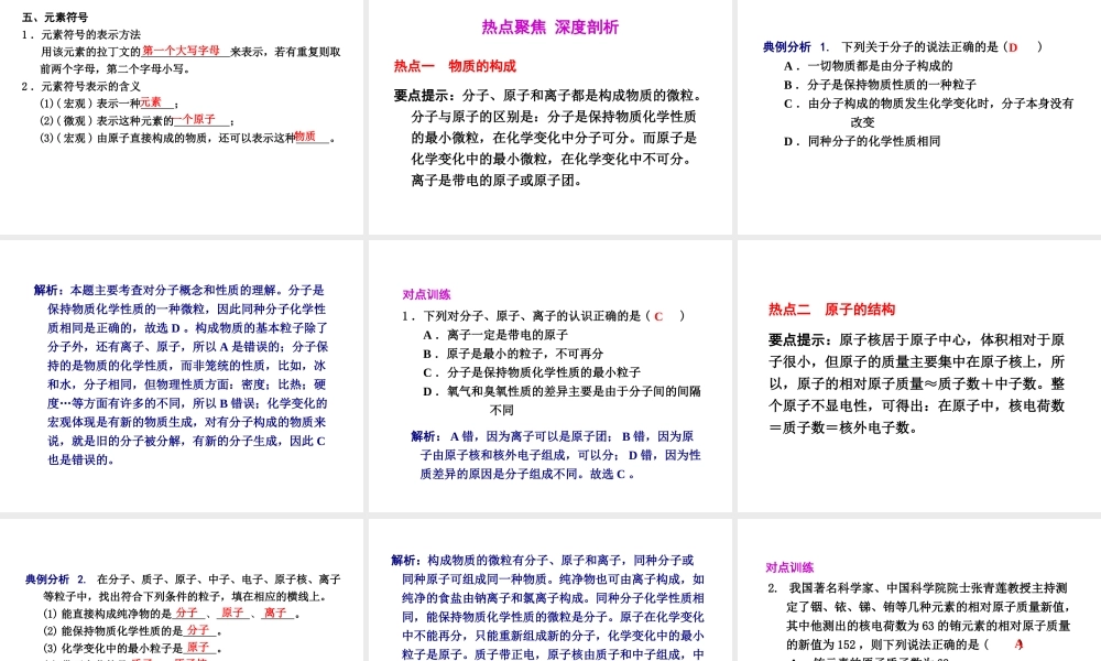 2012年2月中考科学一轮复习 第27课物质的构成和组成精品课件 浙教版