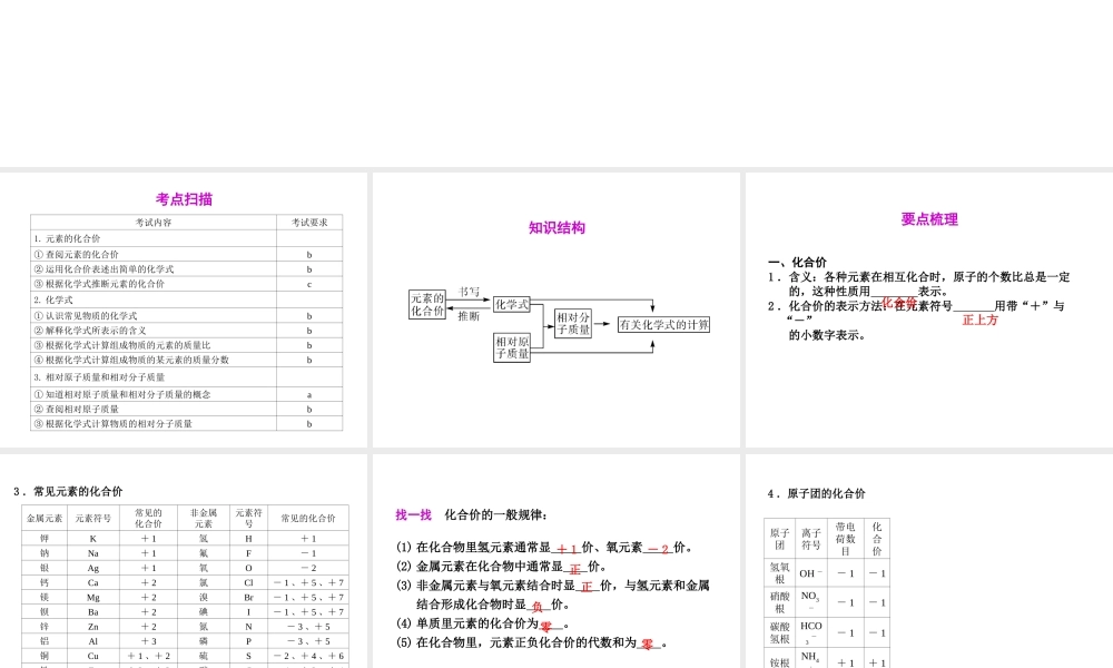 2012年2月中考科学一轮复习 第28课化合价与化学式精品课件 浙教版