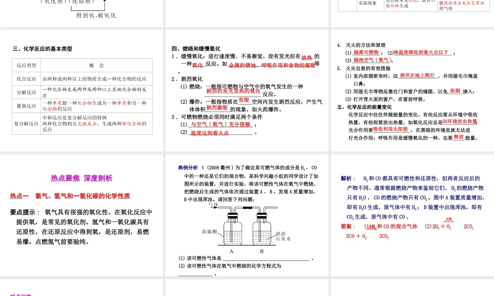 2012年2月中考科学一轮复习 第37课常见的化学反应 精品课件 浙教版
