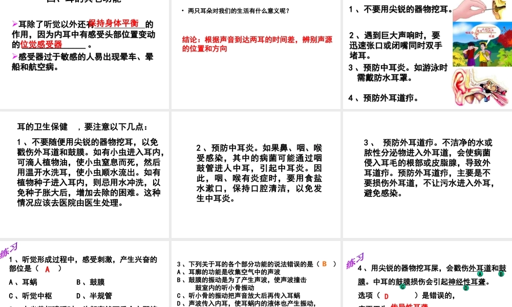 1.3耳和听觉（第1课时）