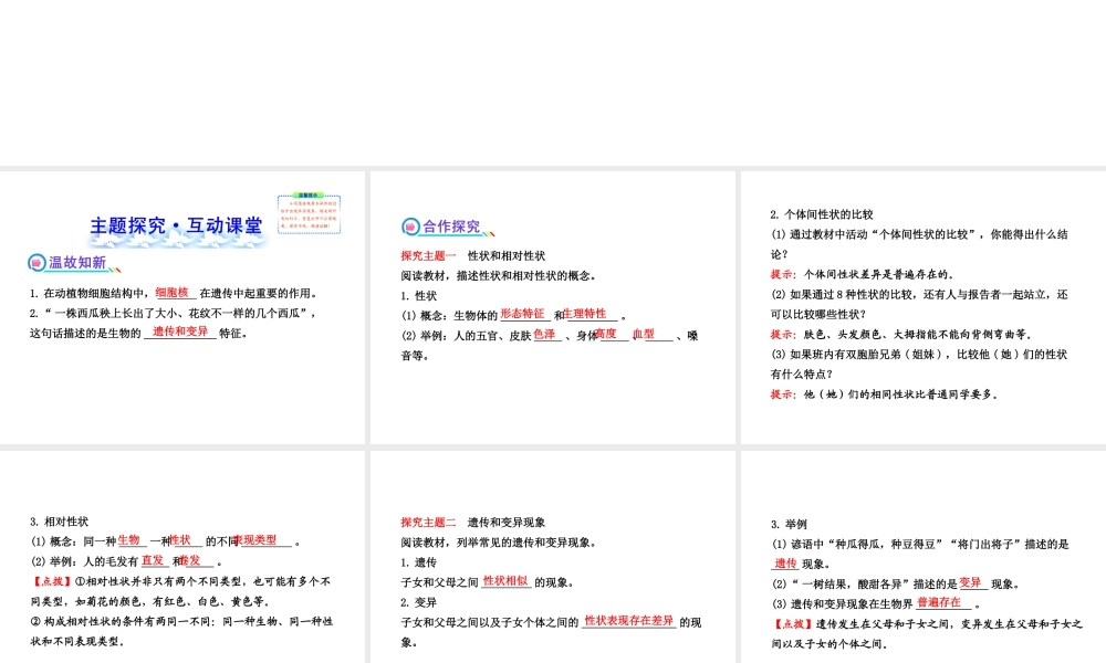 2013年八年级生物上册 第二十章 生物的遗传和变异 6.20.1遗传和变异现象课件 北师大版
