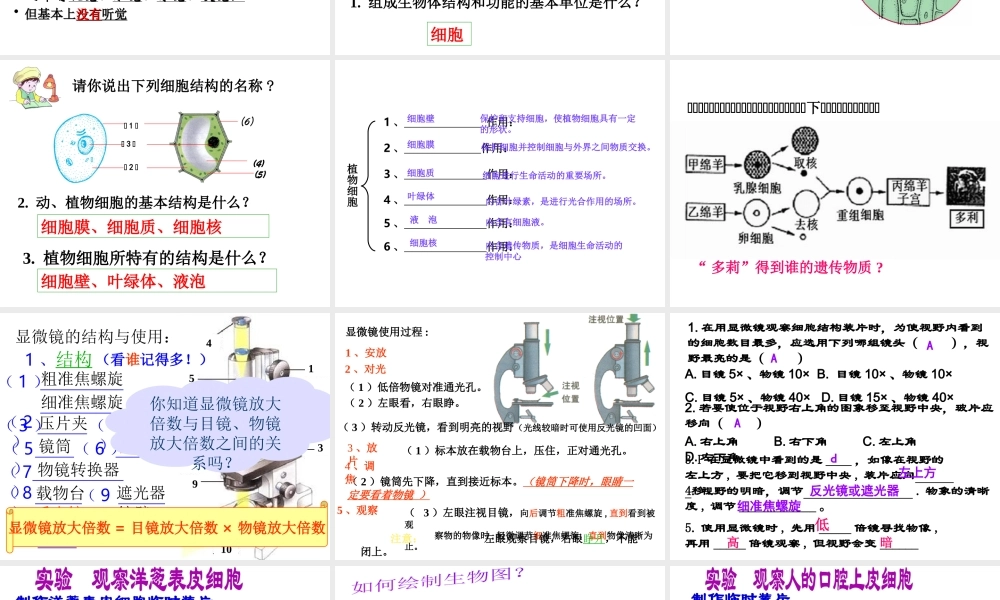 2012年七年级科学上册 第二章 观察生物1-3节复习课件 浙教版