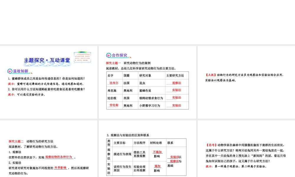 2013年八年级生物上册 第十六章 动物的行为 5.16.3动物行为的研究课件 北师大版