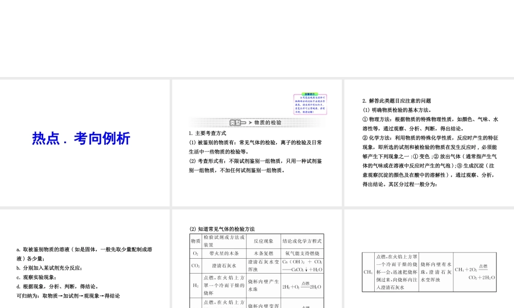 2012年中考化学第二轮复习 专题三物质的检验、分离与推断
