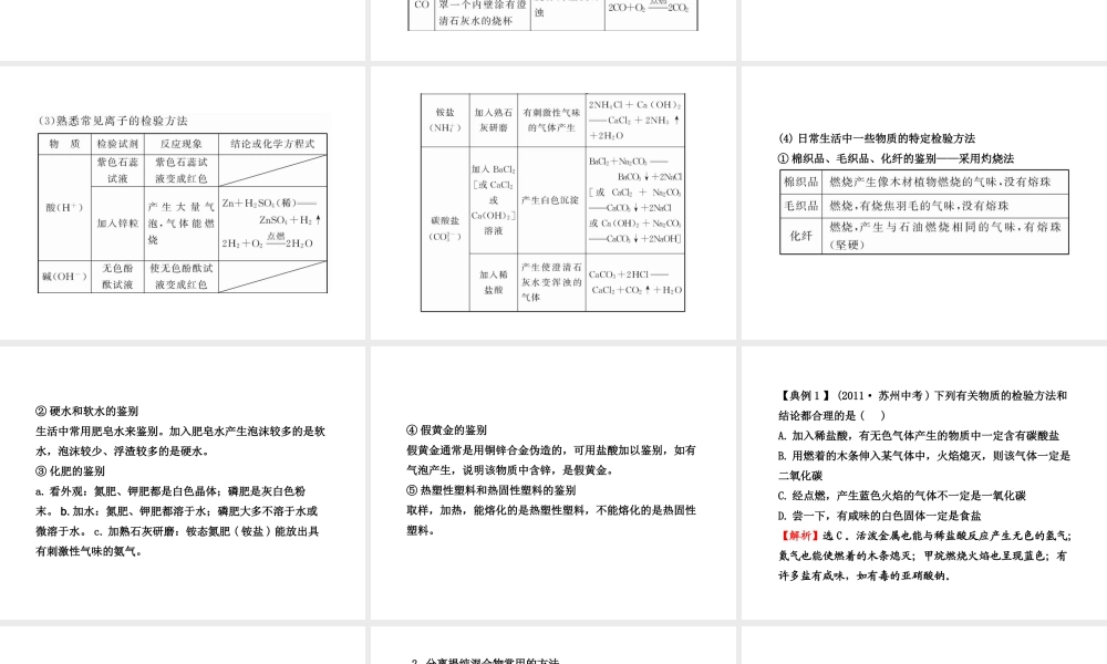 2012年中考化学第二轮复习 专题三物质的检验、分离与推断