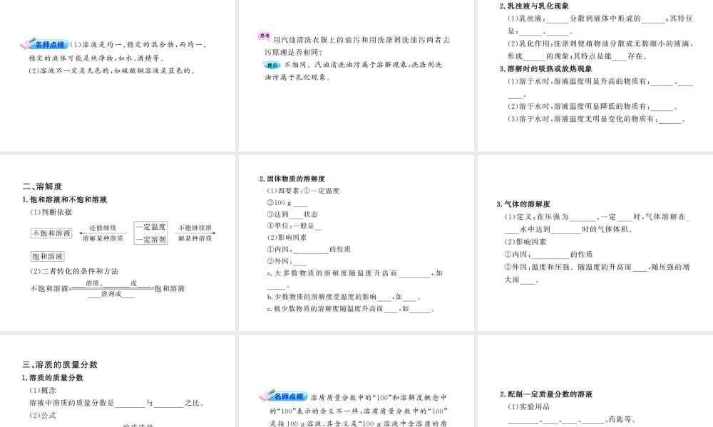2012年中考化学第一轮复习 第九单元 溶液课件 人教新课标版