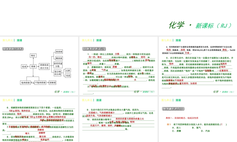 2013年春九年级化学下册 第九单元 溶液课件 新人教版