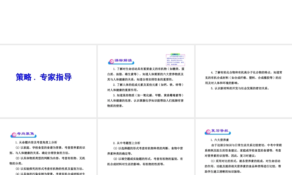 2012年中考化学第一轮复习 第十二单元 化学与生活课件 人教新课标版