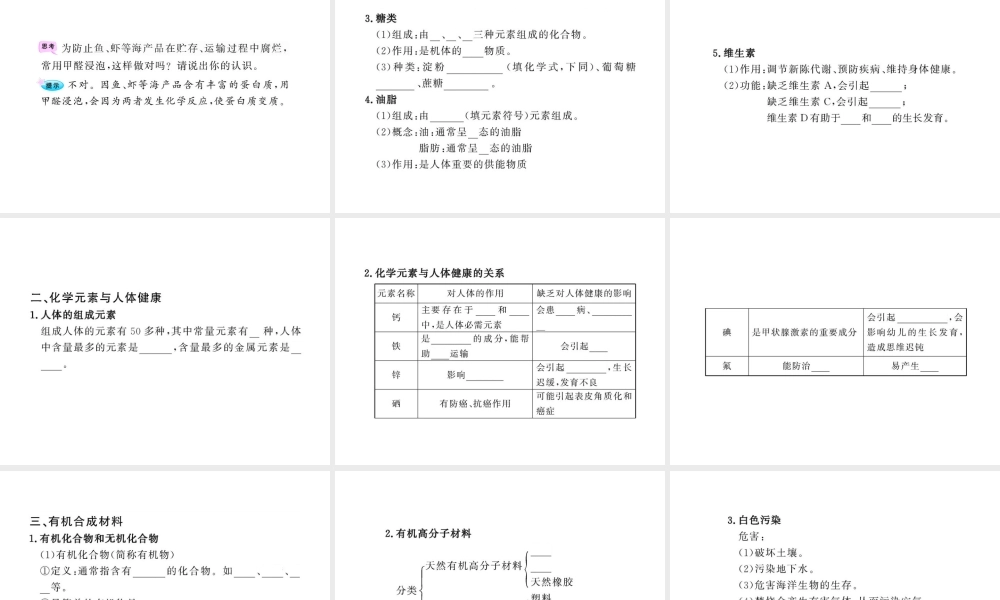 2012年中考化学第一轮复习 第十二单元 化学与生活课件 人教新课标版