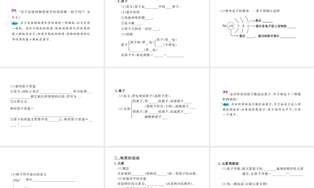 2012年中考化学第一轮复习 第四单元 物质的组成与构成课件 人教新课标版