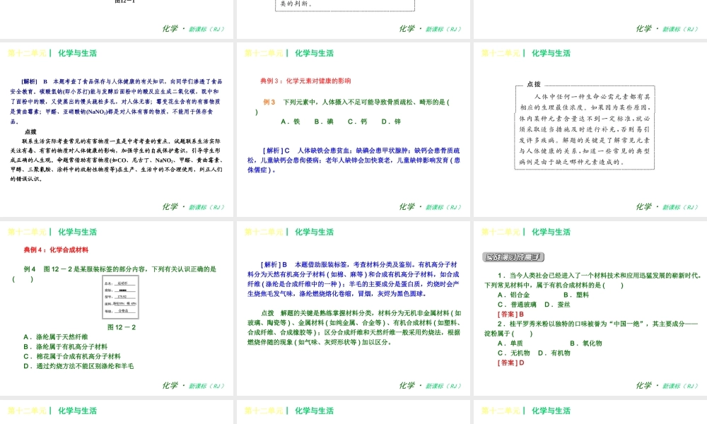 2013年春九年级化学下册 第十二单元 化学与生活课件 新人教版