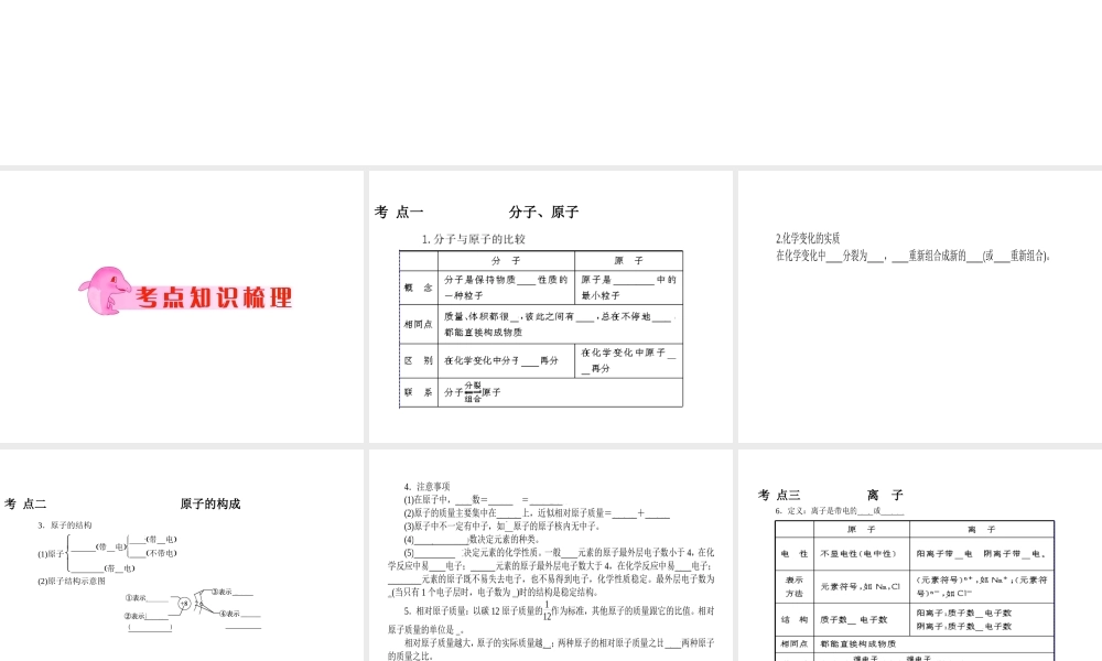 2012年中考化学第一轮复习 专题1《物质的构成和组成》课件 新人教版