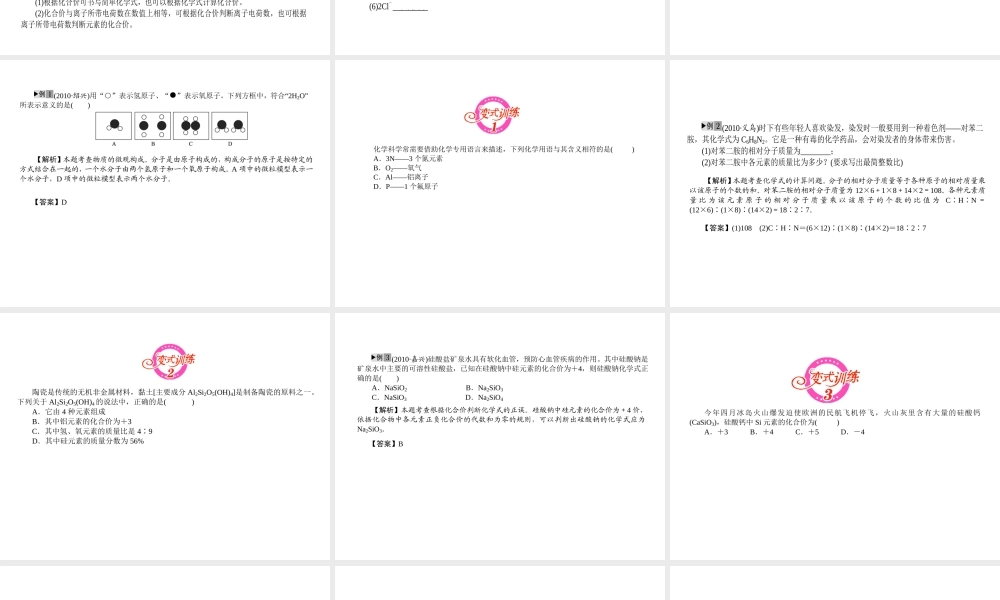 2012年中考化学第一轮复习 专题2《化学式和化合价》课件 人教新课标版