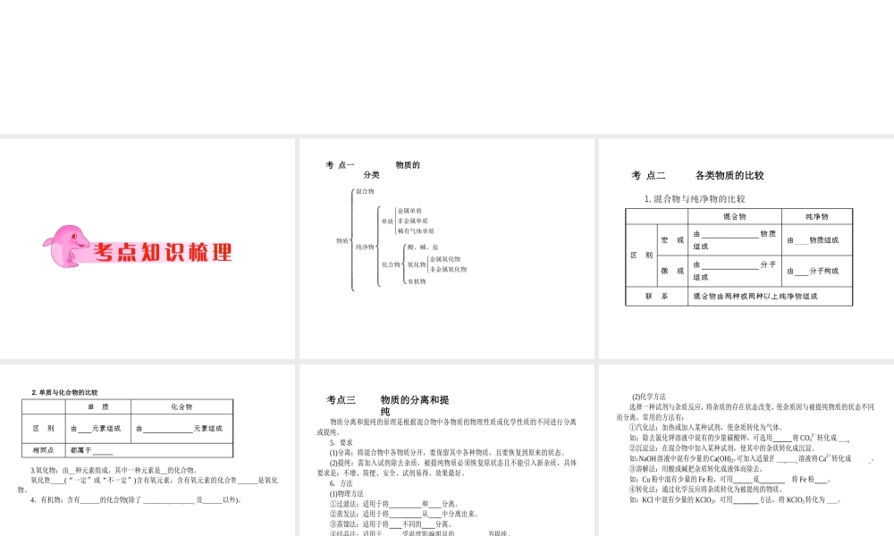 2012年中考化学第一轮复习 专题3《物质的分类和分离》课件 新人教版