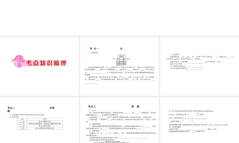 2012年中考化学第一轮复习 专题6《水和溶液》课件 新人教版