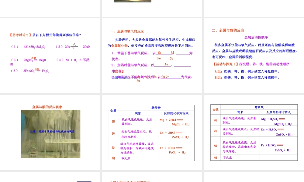 2013年九年级化学下册 第八单元 课题2 金属的化学性质教学课件 新人教版（新课标）