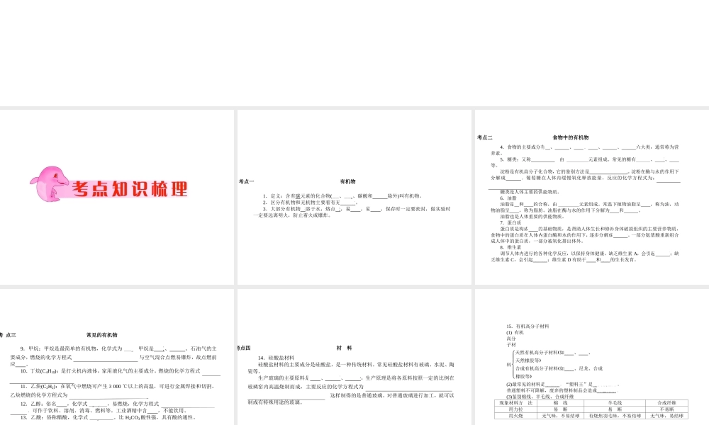 2012年中考化学第一轮复习 专题11《常见的有机物　材料》课件 人教新课标版