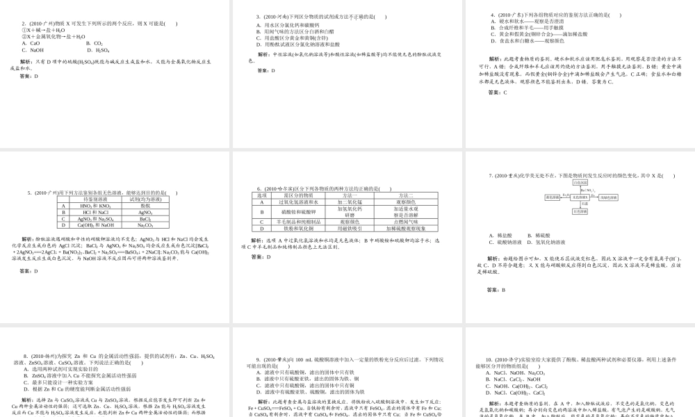 2012年中考化学第一轮复习 专题12《物质的转化和检验》课件 人教新课标版