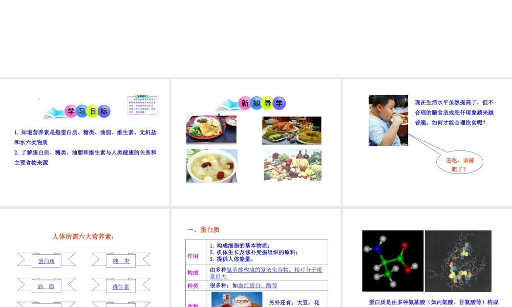 2013年九年级化学下册 第十二单元 课题1 人类重要的营养物质教学课件 新人教版（新课标）