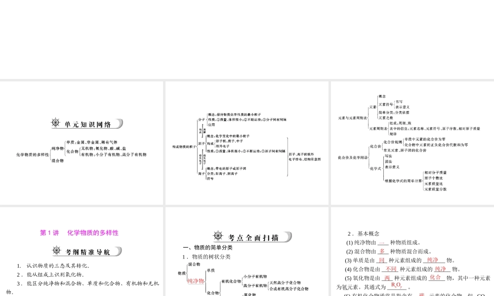 2012年中考化学复习资料 第1讲 化学物质的多样性课件