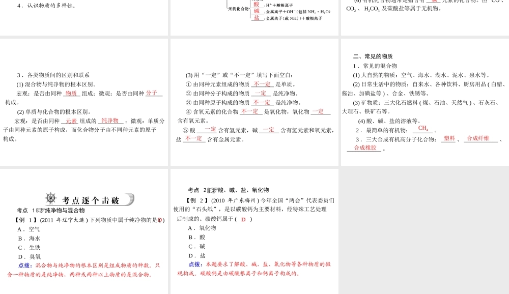 2012年中考化学复习资料 第1讲 化学物质的多样性课件