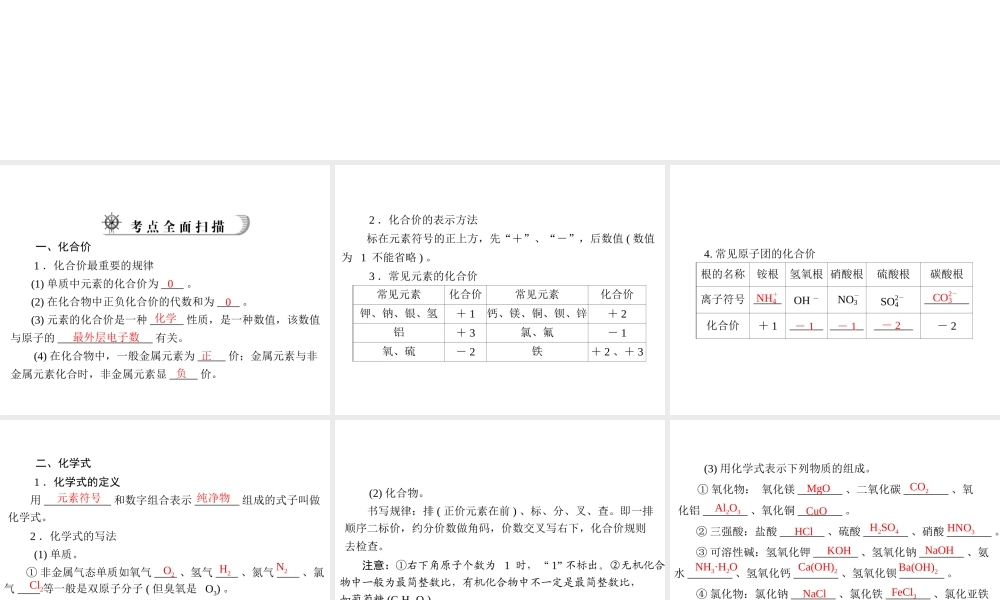 2012年中考化学复习资料 第4讲 化合价及化学用语课件