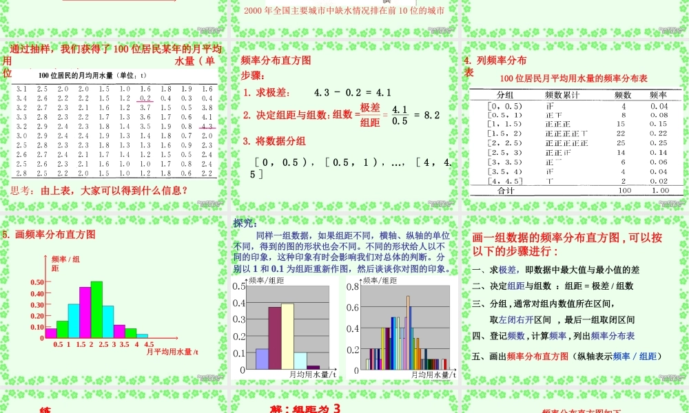 2007年广东兴宁高一数学第二章用样本的频率分布估计总体分布 新课标 人教版A 必修3