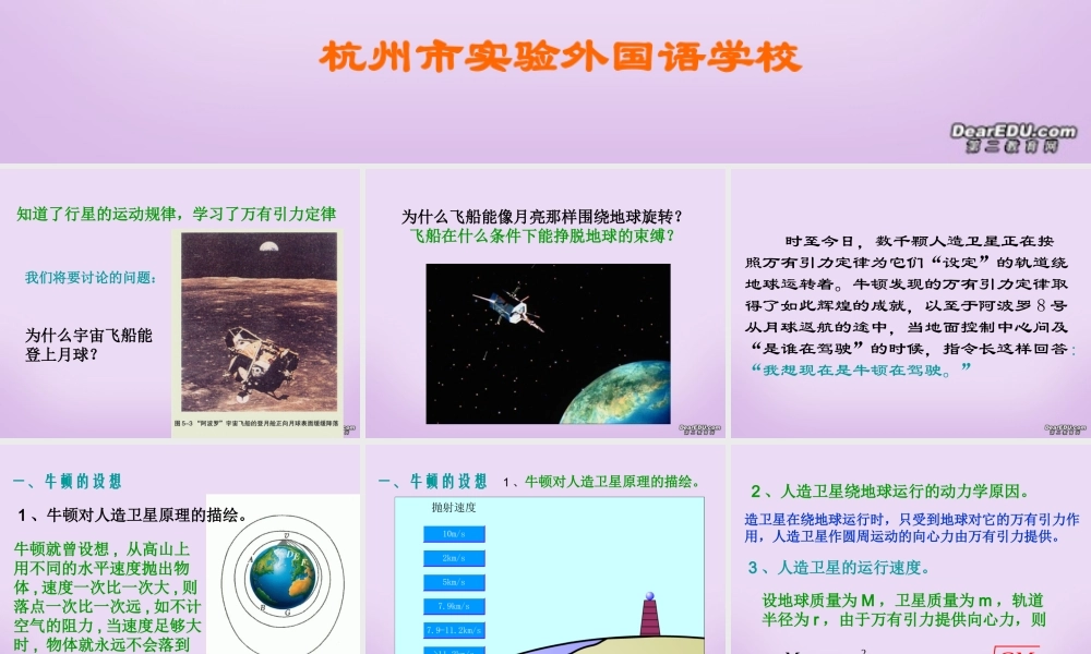 2007年杭州市实验外国语学校高一物理第七章第五节宇宙航行课件 人教版 必修2