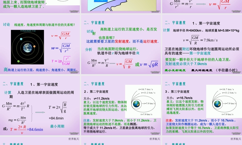2007年杭州市实验外国语学校高一物理第七章第五节宇宙航行课件 人教版 必修2