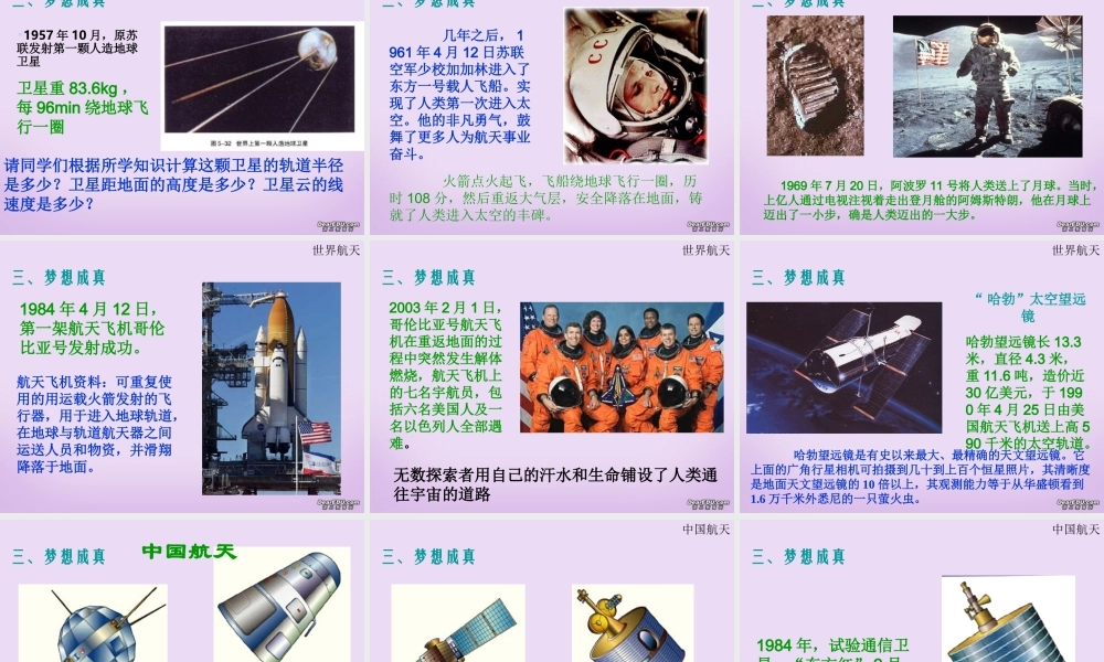 2007年杭州市实验外国语学校高一物理第七章第五节宇宙航行课件 人教版 必修2